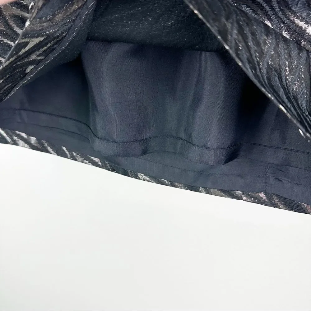 Tibi Black‎ Metallic Jacquard Full Mini Skirt Sz 8 Back Zip Evening Party